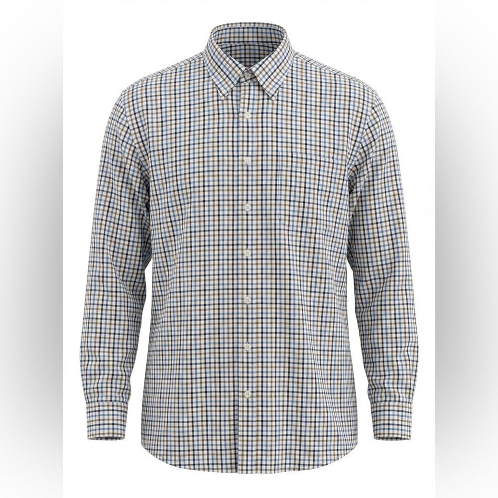 Peter Millar Men's Blue and White Checkered Shirt size XL. Folds of Honor